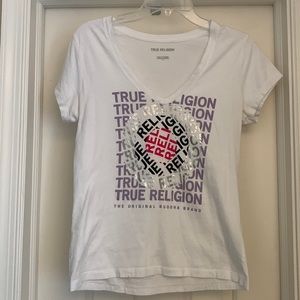 True Religion white V-neck tee shirt